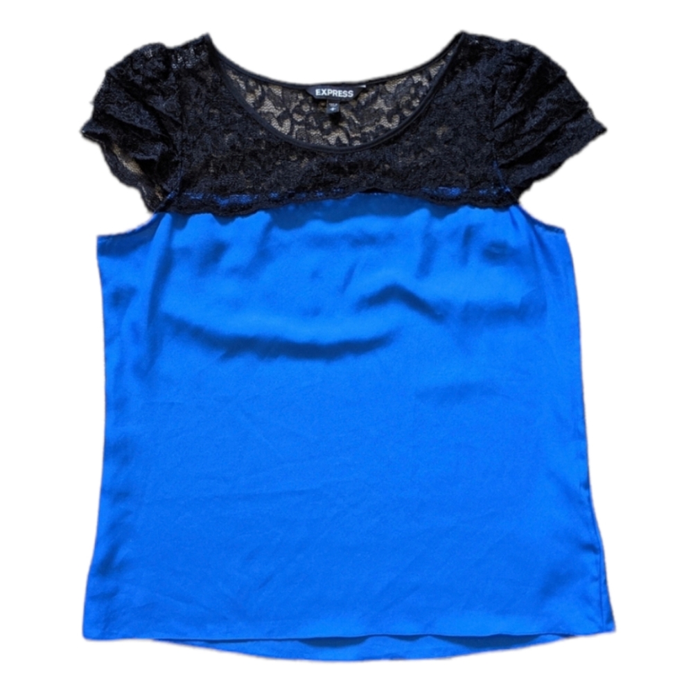 Express Blue Lace Top with Ruffle Sleeves - Size M 💙🖤 - Picture 3 of 7
